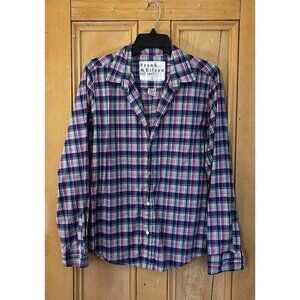 Frank & Eileen Womens Barry Crinkled Plaid Button Shirt Large Blue Pink SP EXC
